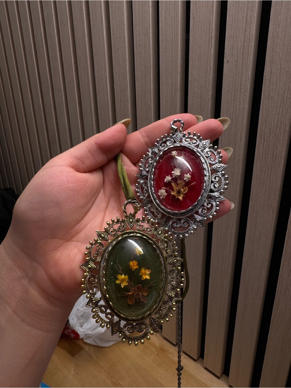 Free People Floral Resin Pendant Necklace - Red and Green